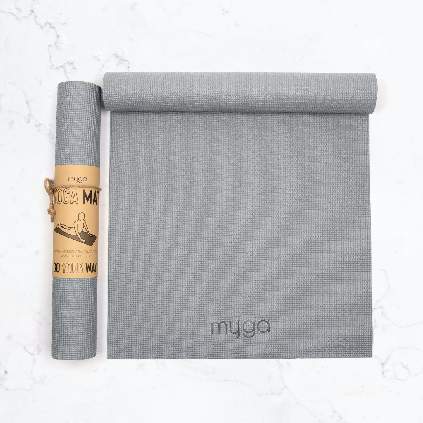 Komplettes Yoga-Set aus Yogamatte, 2 Yogablöcken und einem 2-in-1 Yogagurt - Grau
